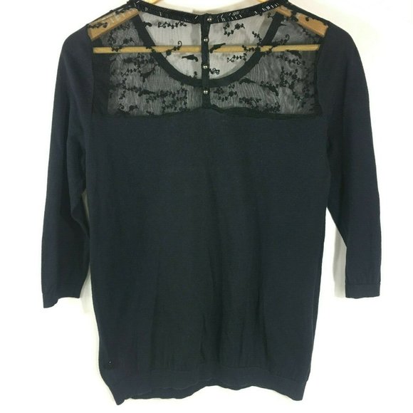 Maison Scotch Womens Sequin 3/4 Sleeve Top Navy - Picture 6 of 6